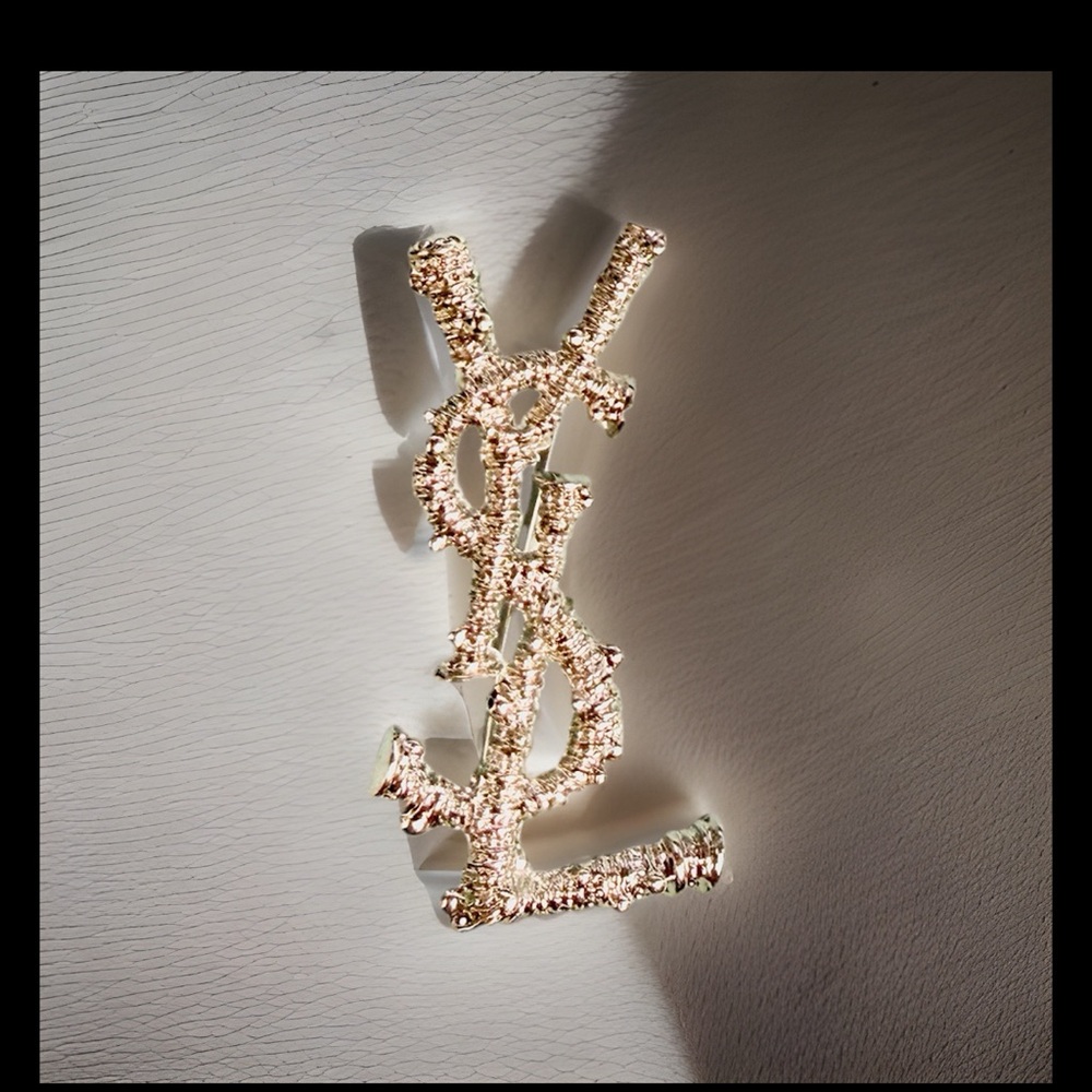 Gold-Tone Crystal Monogram Brooch - Elegant Inspired Design